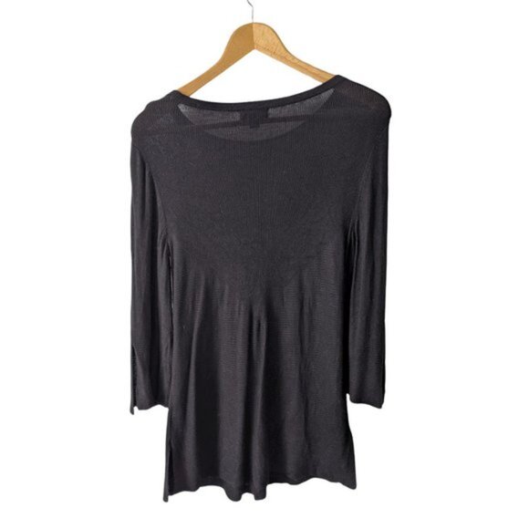 Lord Taylor Long Stretch Knit Tunic Top 34 Sleeves Bell Flared Shirt Black - Picture 9 of 10
